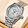 Silver Pagani Design automatic watch with stainless steel bracelet resting in its presentation box