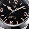 Pagani Design Asterion automatic watch, black dial reading AUTOMATIC 200m, on a steel bracelet