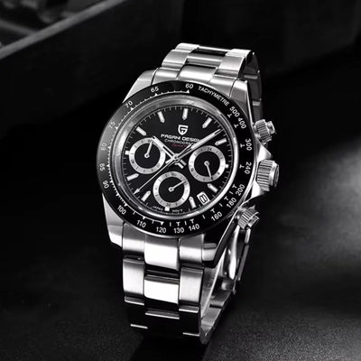 Apex chronograph watch, 40 mm steel case with tachymeter bezel and steel bracelet