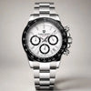 Apex Chronograph watch by Pagani Design, white panda dial with tachymetre bezel and steel bracelet