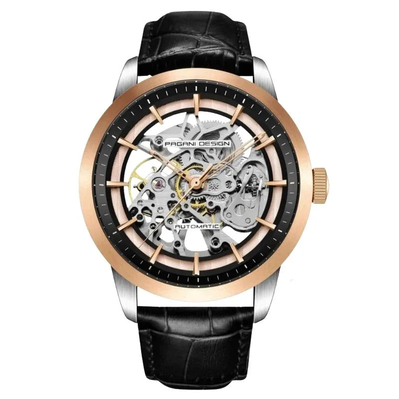 Artisan Open Dial Elegant Watch - Rose Gold Black- Pagani Design