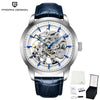 Blue-strap Artisan Open Dial by Pagani Design shown with its gift box and warranty card