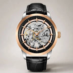 Artisan Open Dial automatic watch by Pagani Design, rose gold bezel over a skeleton dial with black leather strap