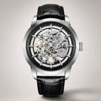 Artisan Open Dial automatic watch by Pagani Design, steel case with black inner ring and black leather strap