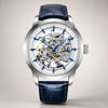 Artisan Open Dial automatic watch by Pagani Design, white skeleton dial with blue hands and blue leather strap