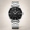 Aureon dress automatic watch by Pagani Design, black guilloche dial with date window and steel bracelet