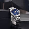 Blue-dial Aurum Frost by Pagani Design propped against a dark box