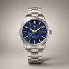 Aurum Frost watch by Pagani Design, blue textured dial with gold markers on a stainless steel bracelet