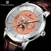 Close-up of the Copper Moon dial by Pagani Design showing the moonphase and day indicator