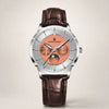 Copper Moon moonphase watch by Pagani Design, salmon sub-dials on a silver dial with brown leather strap