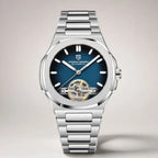 Eclipse Classic automatic watch by Pagani Design, teal open-heart dial with integrated stainless steel bracelet