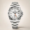 Explorer GMT automatic watch by Pagani Design, white dial with orange GMT hand and steel bracelet