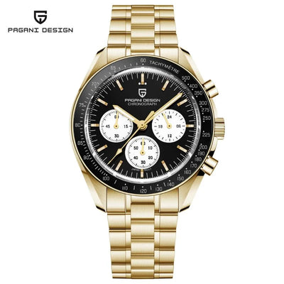Gold Summit gold chronograph with a black panda dial