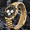 Gold Summit chronograph by Pagani Design on rocks with the bracelet unclasped