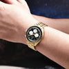 Wrist shot of the Gold Summit chronograph by Pagani Design on a gold-tone bracelet