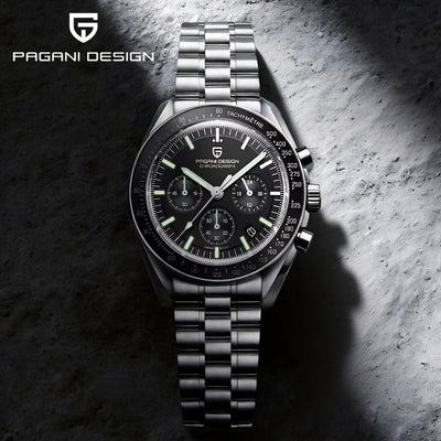 Lunarsteel chronograph watch, 40 mm steel case and steel bracelet