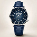 Blue Meridian automatic watch by Pagani Design, blue dial with small seconds and blue leather strap