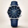 Blue Meridian automatic watch by Pagani Design, blue dial with small seconds and blue leather strap