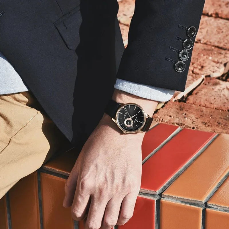 Gold Leather Dress Watch Midnight