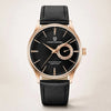 Reloj de vestir Midnight Elegant de Pagani Design, caja de oro rosa, esfera negra guilloché y correa de piel negra