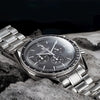 Lunarsteel quartz chronograph by Pagani Design resting on a grey lunar rock