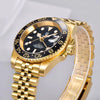 Close-up of the full gold Regal GMT case, bezel and jubilee bracelet by Pagani Design