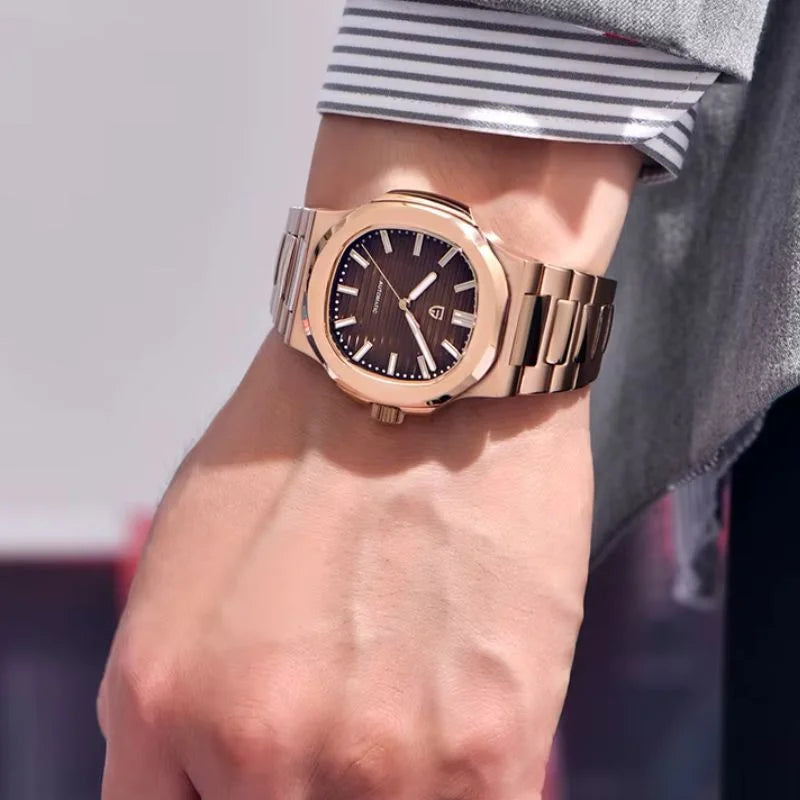 Wearing Rose Gold Brown Watch 