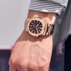 Wearing Rose Gold Brown Watch 