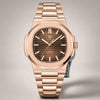 Rose Horizon automatic watch by Pagani Design, rose gold case with brown grooved dial and integrated bracelet