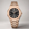 Rose Horizon automatic watch by Pagani Design, rose gold case with black grooved dial and integrated bracelet