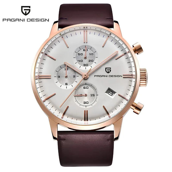 Rose gold Royal Chrono by Pagani Design on a white background with the brand logo