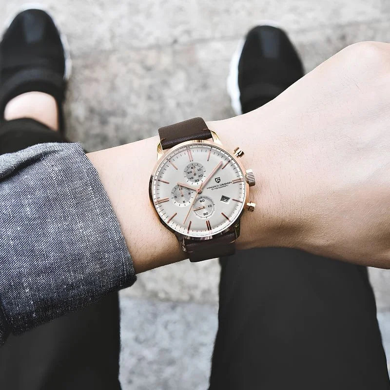 Wearing Gold White Brown Watch