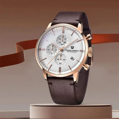 Royal Chrono watch, 46.5 mm case with three sub-dials and leather strap