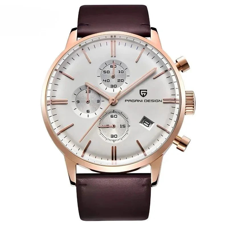Royal Chrono Elegant Watch - Gold White Brown - Pagani Design