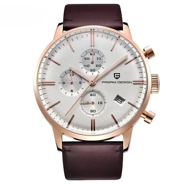 Royal Chrono Elegant Watch - Gold White Brown - Pagani Design