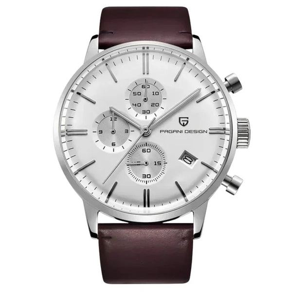 Royal Chrono Elegant Watch - Silver White Brown - Pagani Design