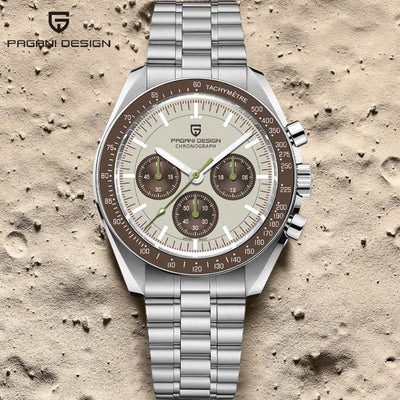 Saturn chronograph watch, 40 mm steel case with screw crown and steel bracelet