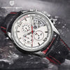 White-dial Silver Compass by Pagani Design angled on a grey marbled surface
