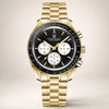 Gold Summit chronograph by Pagani Design, black dial with white sub-dials on a gold-tone bracelet
