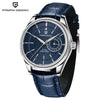 Steel Vanguard Classic with blue dial by Pagani Design on a white background with the brand logo
