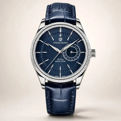 Vanguard Classic dress watch with blue dial and leather strap