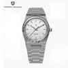 Steel Royal Slim Sapphire with white dial by Pagani Design on a white background with the brand logo
