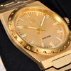 Large close-up of the gold Royal Slim Sapphire champagne dial and fluted bezel by Pagani Design