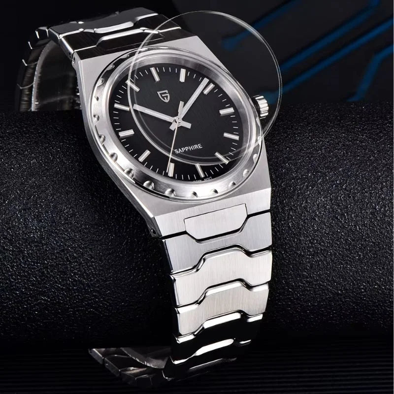Silver Black Sapphire Glass Watch